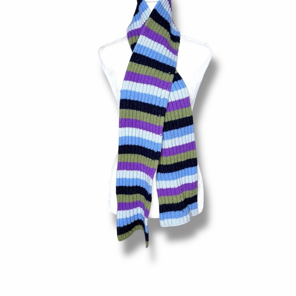 Y2k Route 66 wool blend long Striped Scarf - Blue, Green, Purple, navy a35 - Picture 1 of 8